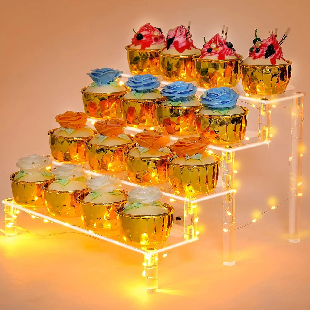 1-5 Tier Acrylic Display Stand,Clear Display Riser Rack for Cupcake,Perfume Doll Décor and Organizer Amiibo Funko POP Figures