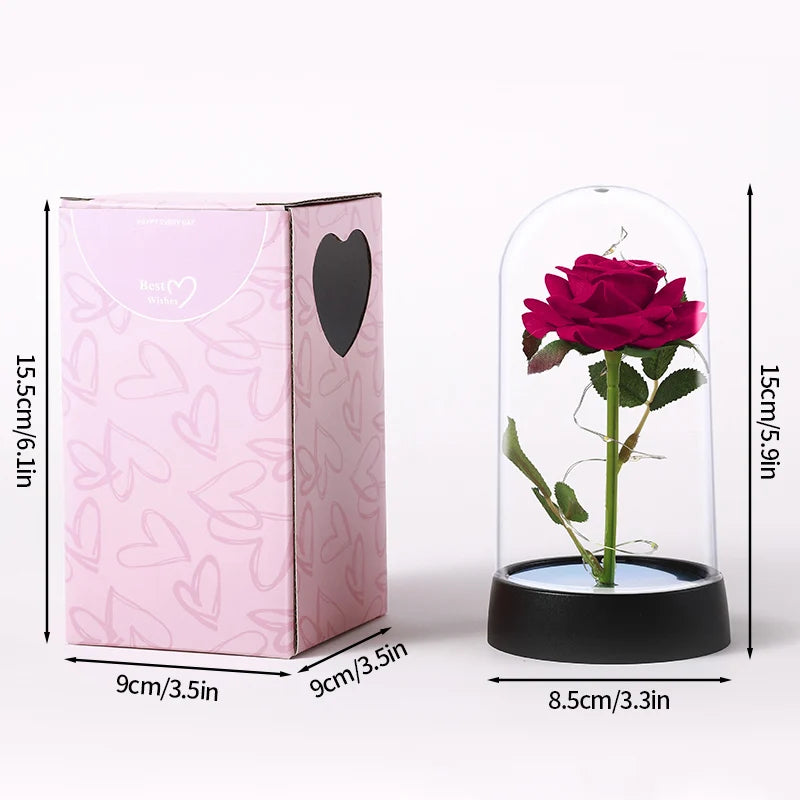 Artificial Rose Flowers Eternal Rose LED Light Foil Flower in Glass Cover Simulation Rose Flower Wedding Mother's Day Gifts