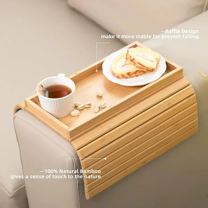 Couch Cup Holder Natural Anti-Slip Bamboo Sofa Armrest Tray Foldable Multifunctional Sofa Cup Holder for Cups Remote Control