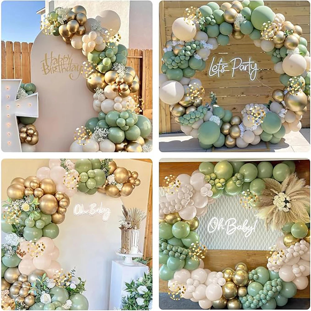 Green Balloons Arch Sage Green White Sand Gold Confetti Latex Ballon Garland Birthday Party Wedding Graduation Decoration Globos