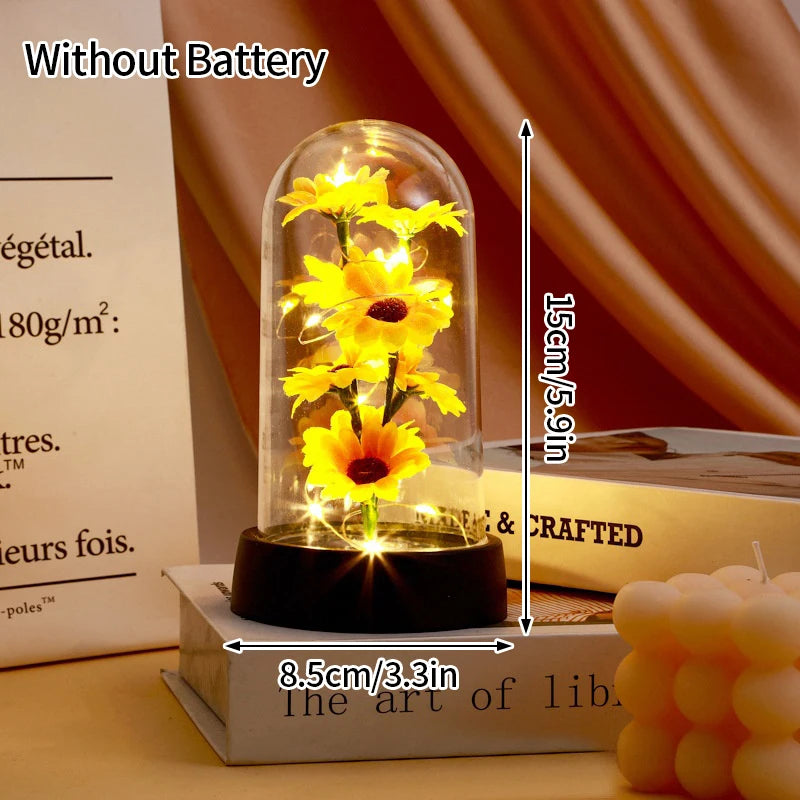 Artificial Rose Flowers Eternal Rose LED Light Foil Flower in Glass Cover Simulation Rose Flower Wedding Mother's Day Gifts