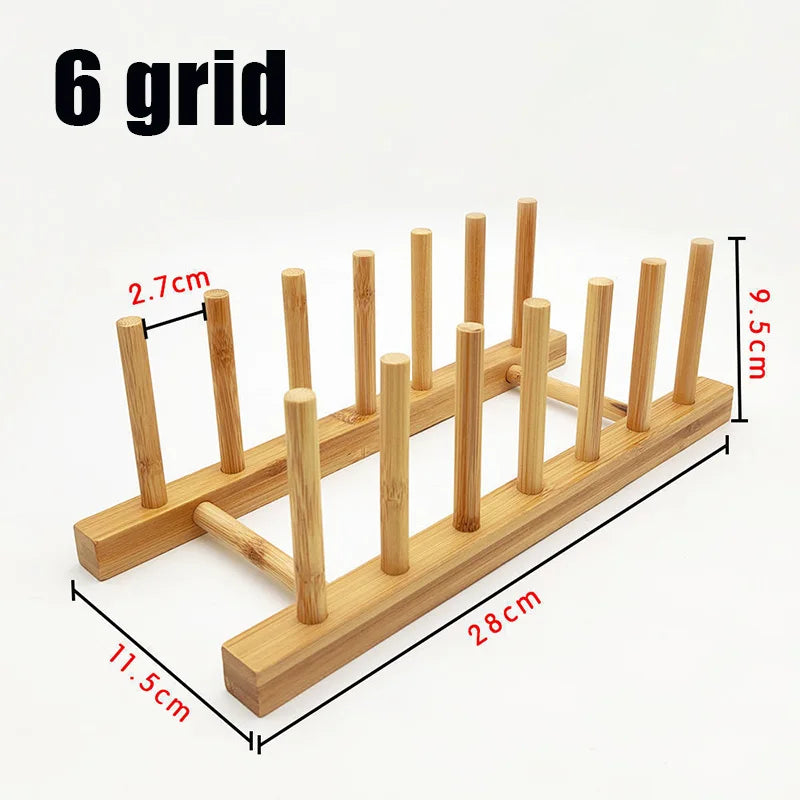 Plate Storage Rack Multifunctional Wooden Dish Rack for Cup Dish Pot Lid Drain Holder Kitchen Organizer Shelf Storage Containe