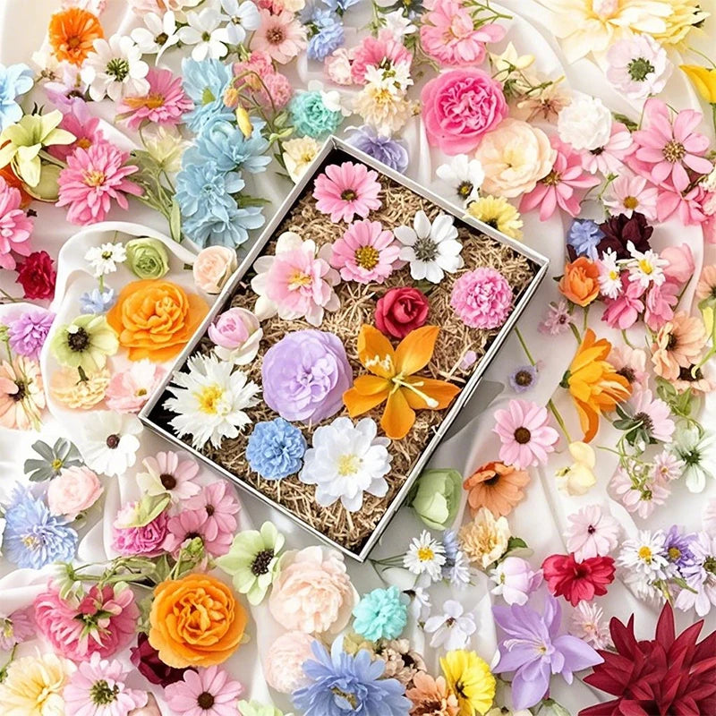 20/52Pcs Mini Random Mix Artificial Flowers Silk Fake Flowers for Home Decor DIY Craft Gifts Accessories Bride Wedding Decor
