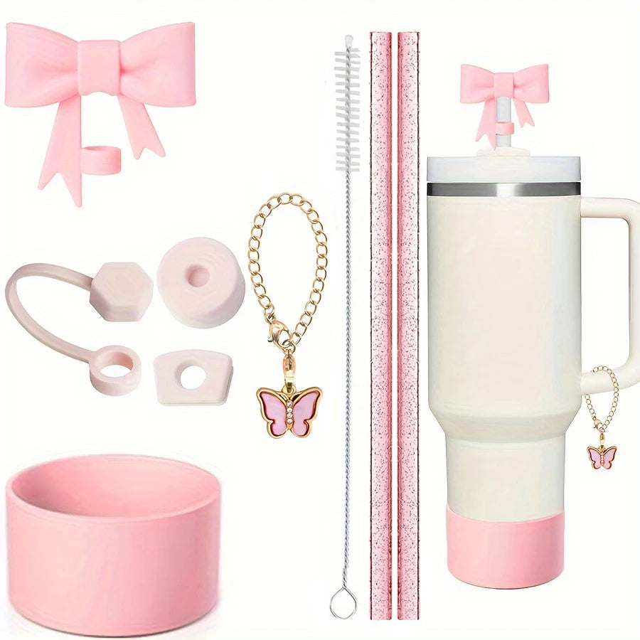 9pcs Accessories for Stanley 40oz Tumbler Cup Spill Proof Stopper 10mm Straw Cover Cap Silicone Boot Charm Chain Straw and Brush