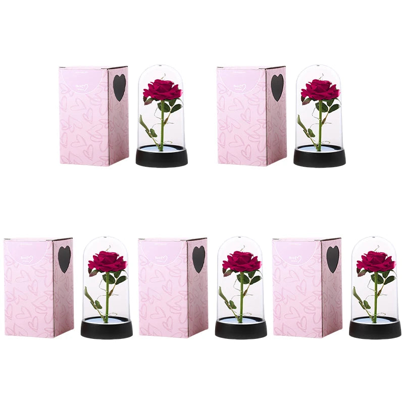 Artificial Rose Flowers Eternal Rose LED Light Foil Flower in Glass Cover Simulation Rose Flower Wedding Mother's Day Gifts