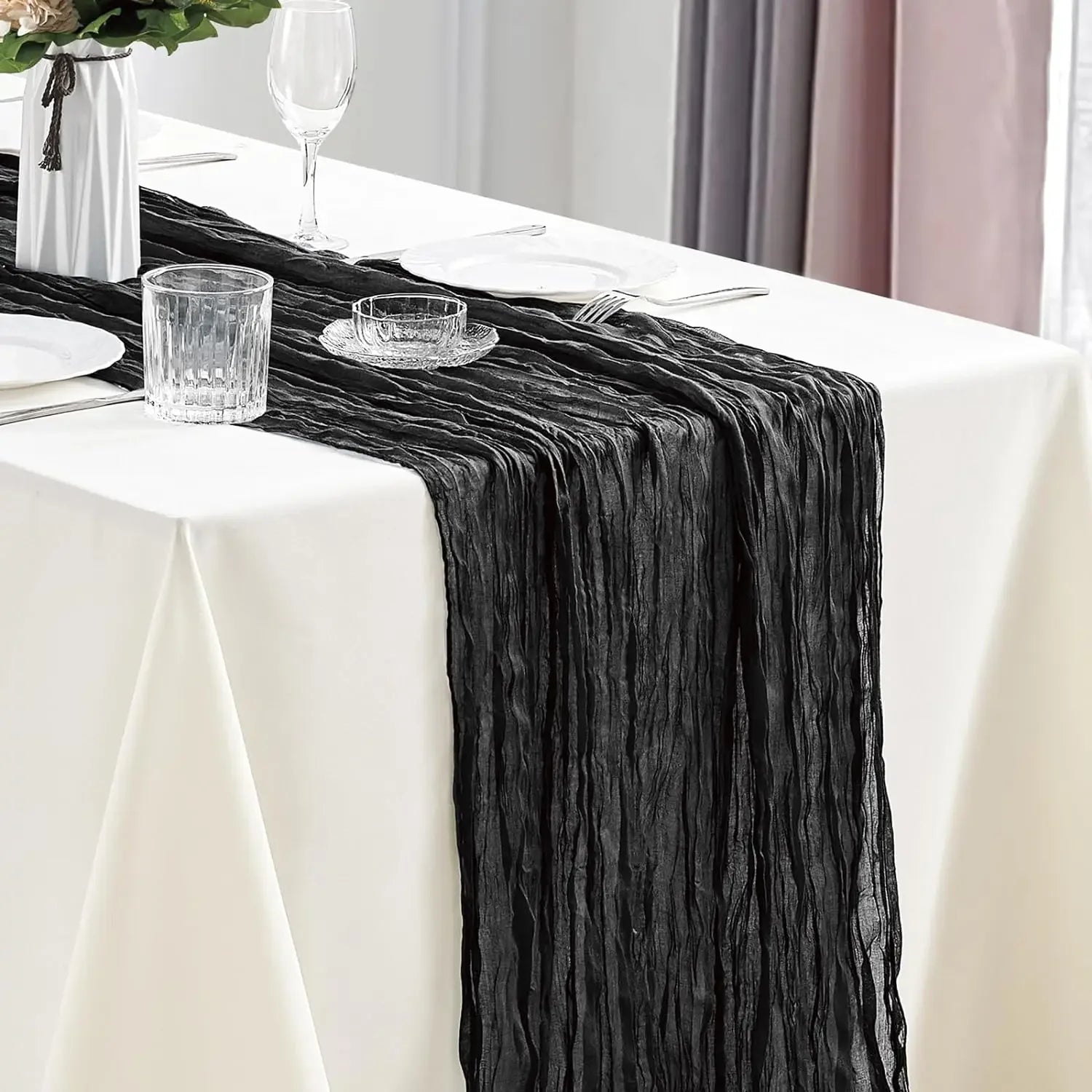 10Pcs CheeseCloth Table Runner, 40x270cm Boho Gauze Fabric Rustic Sheer TableRunner for Wedding Bridal Shower Party Banquet