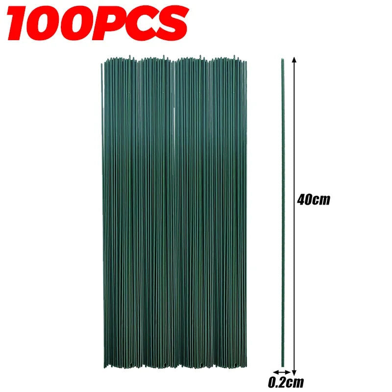 50-100Pcs Green Floral Wire Stems Flexible Iron For DIY Bouquets Flower Arrangement Crafting Supplies Wedding Party Home Decor