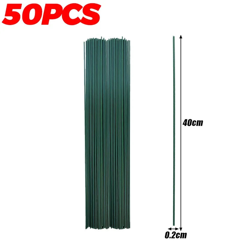 50-100Pcs Green Floral Wire Stems Flexible Iron For DIY Bouquets Flower Arrangement Crafting Supplies Wedding Party Home Decor