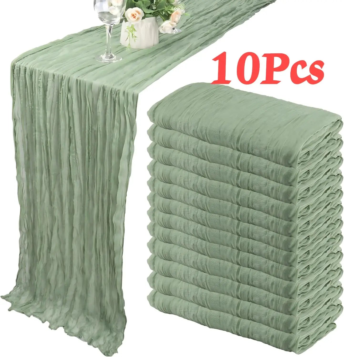 10Pcs CheeseCloth Table Runner, 40x270cm Boho Gauze Fabric Rustic Sheer TableRunner for Wedding Bridal Shower Party Banquet