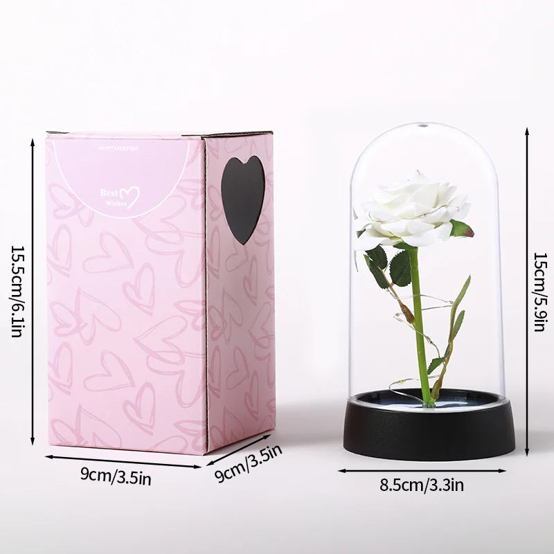 Artificial Rose Flowers Eternal Rose LED Light Foil Flower in Glass Cover Simulation Rose Flower Wedding Mother's Day Gifts