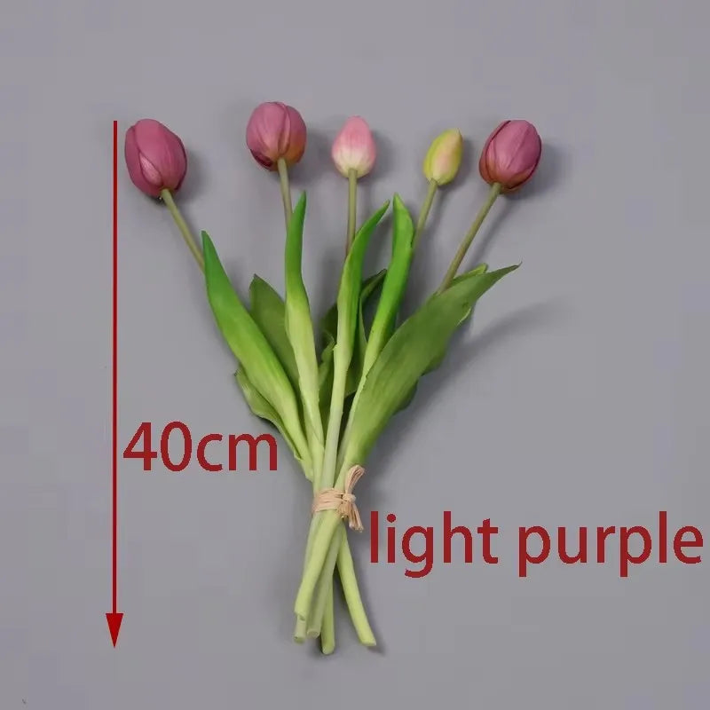 5pcs/Bouquet New Silicone Tulip Artificial Flower 40cm Real Touch Fake Plant B For Wedding Decoration Home Garen Acceeeories
