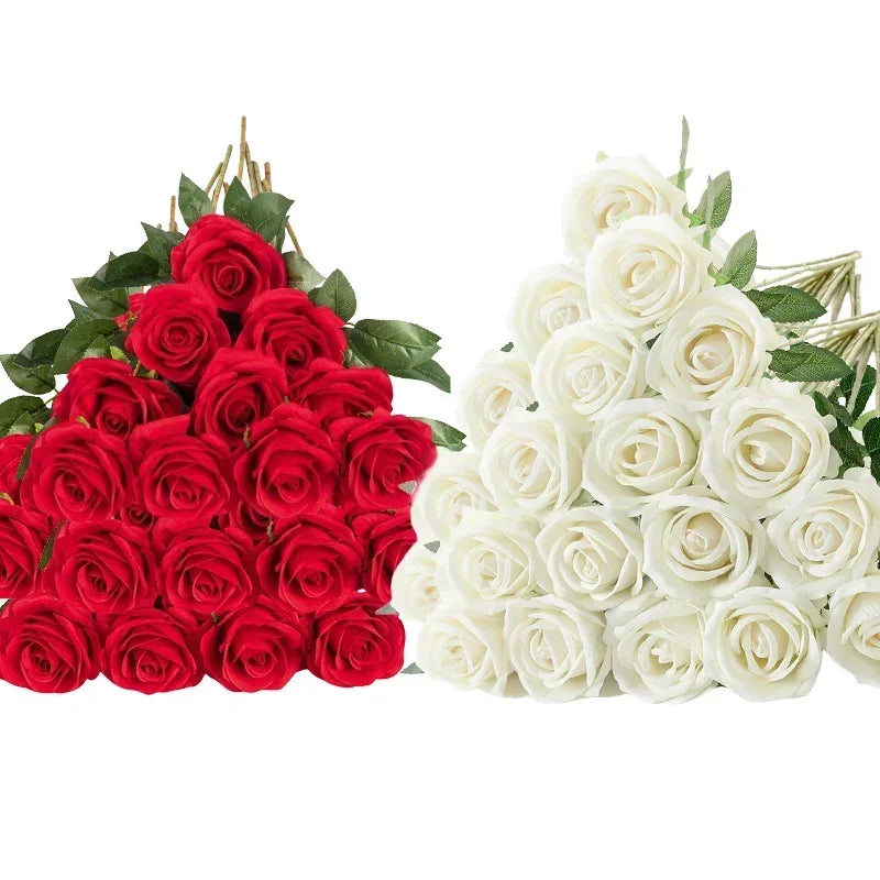 50 Pcs Velvet Rose Artificial Rose Flowers Real Touch Fake Roses Florals for Valentine's DIY Wedding Bouquet Party Home Decor