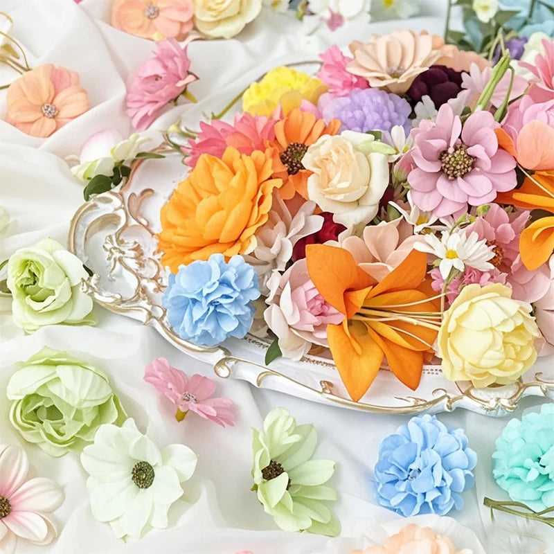 20/52Pcs Mini Random Mix Artificial Flowers Silk Fake Flowers for Home Decor DIY Craft Gifts Accessories Bride Wedding Decor