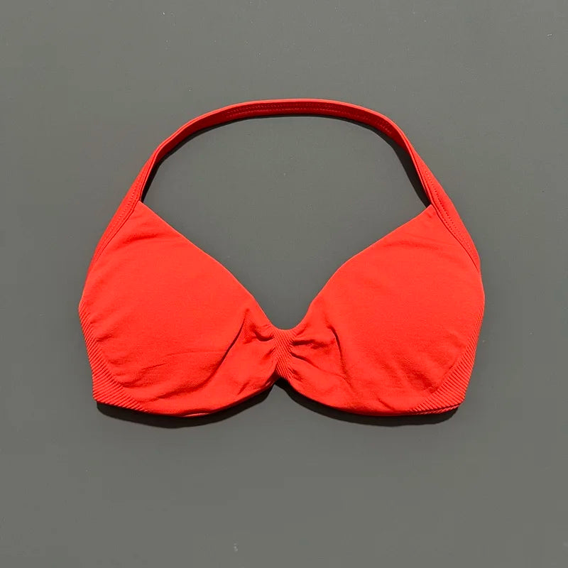 HISTELLO Impacts Strappy Bra Gym Top Women High Support Thin Strap Halter Sports Seamless Bra Scrunch Push-up Workout Yoga Tanks