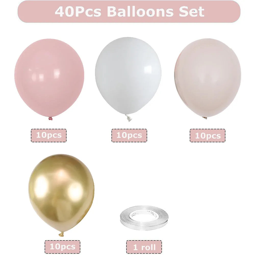 40Pcs Boho Pink Sand White Latex Balloons 10inch Metal Chrome Gold Balloons for Birthday Wedding Baby Shower Party Decor Globos