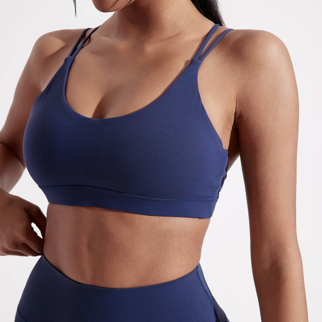Solid Color Cross Fitness Bra Soft High Strength Women Tight Sport Top Comprehensive Training Gym Yoga Underwear With Chest Pad