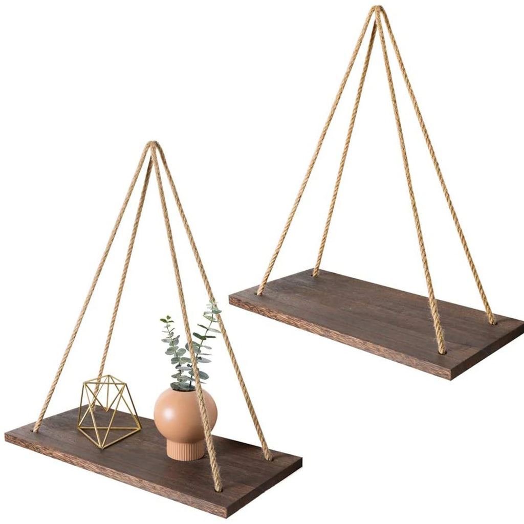 1PC Hanging Shelves for Wall Floating Shelves, Macrame Rope Triangle Shelf, Natural Light Reclaimed Wood, Farmho