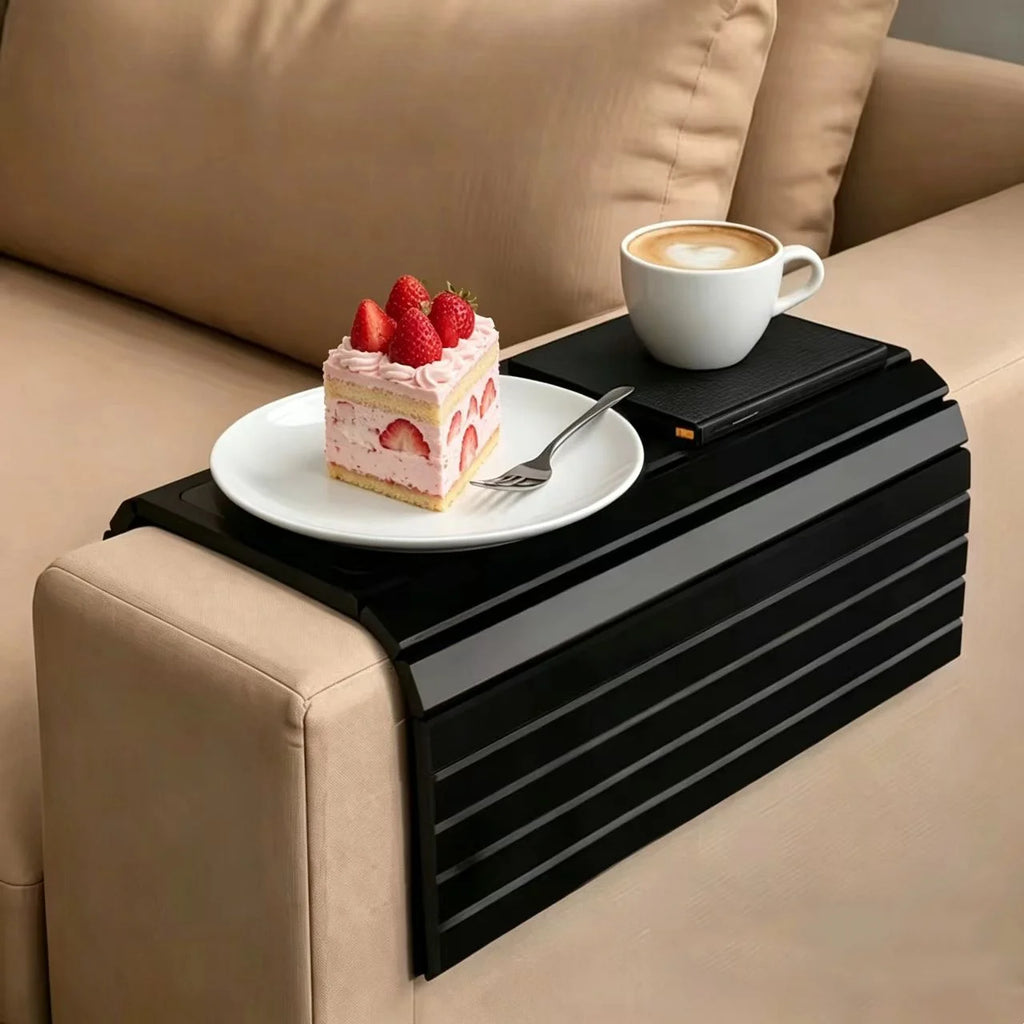 Couch Cup Holder Bamboo Wood Sofa Armrest Tray Foldable Sofa Cup Holder Anti-Slip Couch Arm Cup Holder Sofa Side Storage Tray