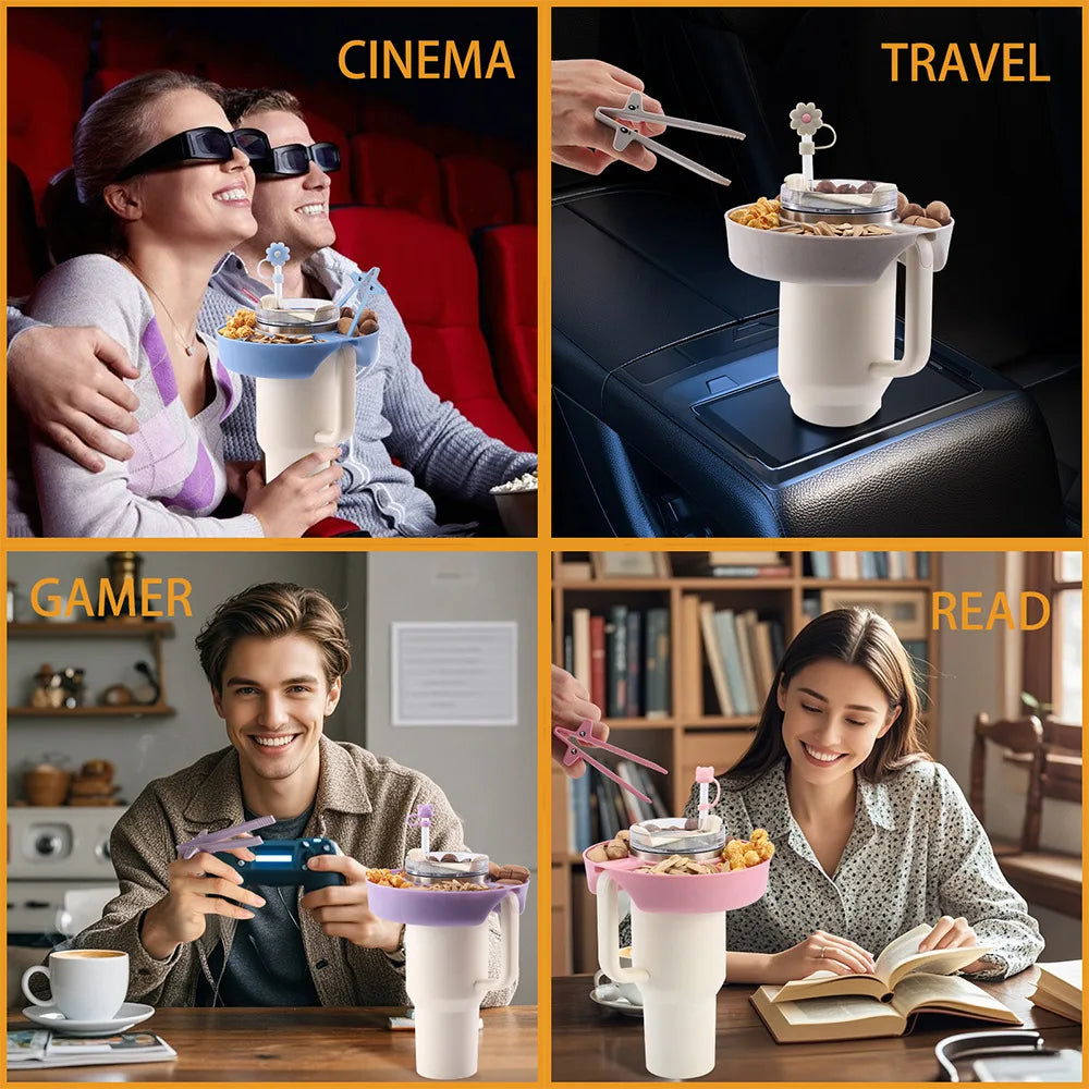 Snack Bowl for Stanley 40oz Tumbler with Handle Snack Tray with 4 Compartment Compatible Outdoor Activities Cup Accessories