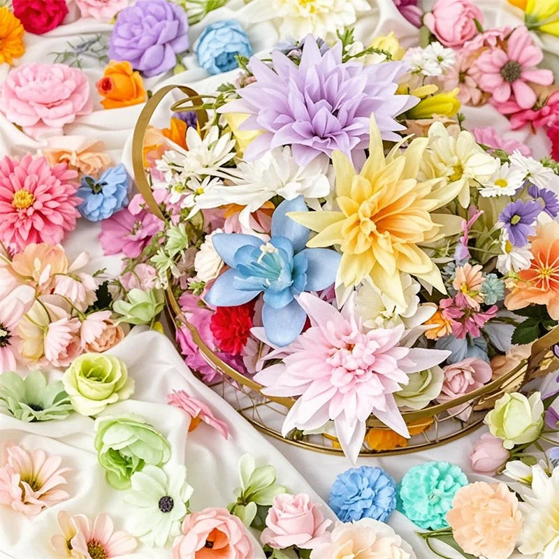 20/52Pcs Mini Random Mix Artificial Flowers Silk Fake Flowers for Home Decor DIY Craft Gifts Accessories Bride Wedding Decor