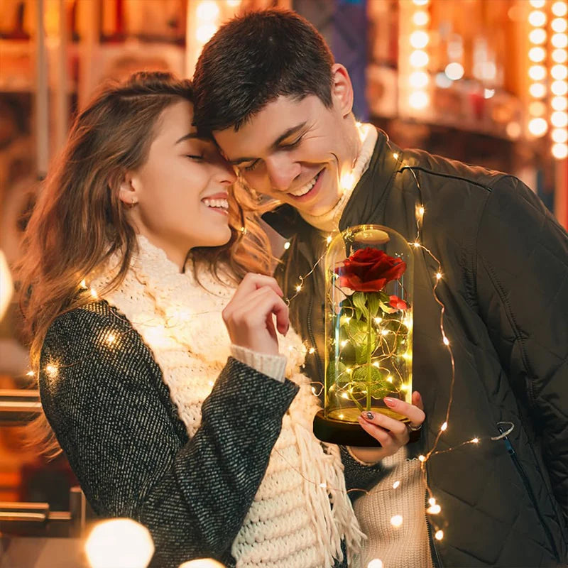 Artificial Rose Flowers Eternal Rose LED Light Foil Flower in Glass Cover Simulation Rose Flower Wedding Mother's Day Gifts