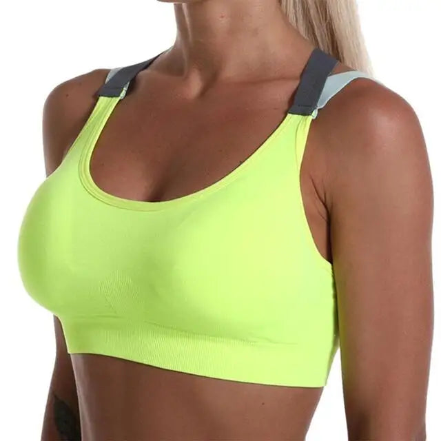 Color Blocked Cross Beautiful back Sports Bra Without Steel Ring Yoga Vest Professional Shock Resistant Running Fitness Bralette