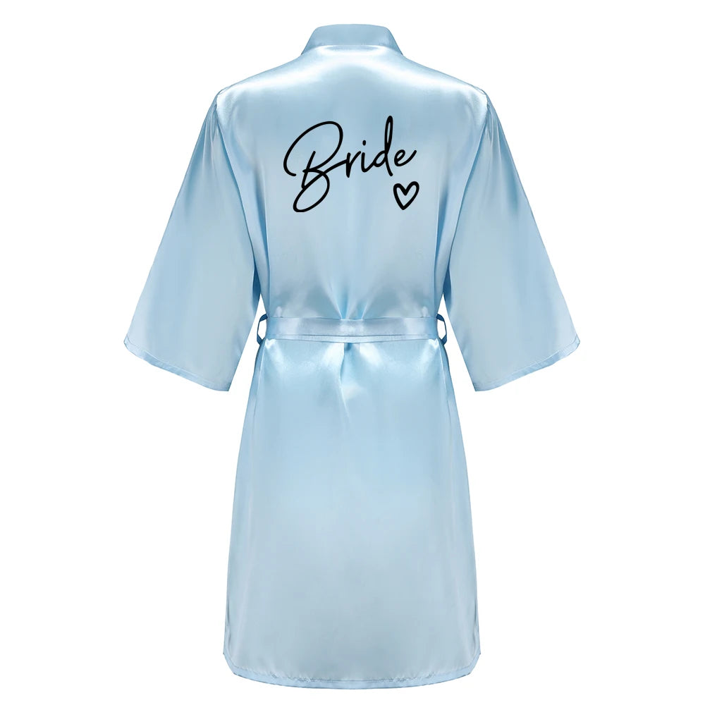 Wedding Party Team Bride Robe With Black Letters Kimono Satin Pajamas Bridesmaid Bathrobe SP003