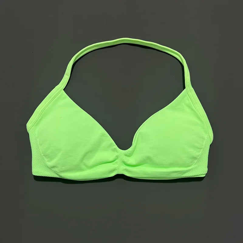 HISTELLO Impacts Strappy Bra Gym Top Women High Support Thin Strap Halter Sports Seamless Bra Scrunch Push-up Workout Yoga Tanks