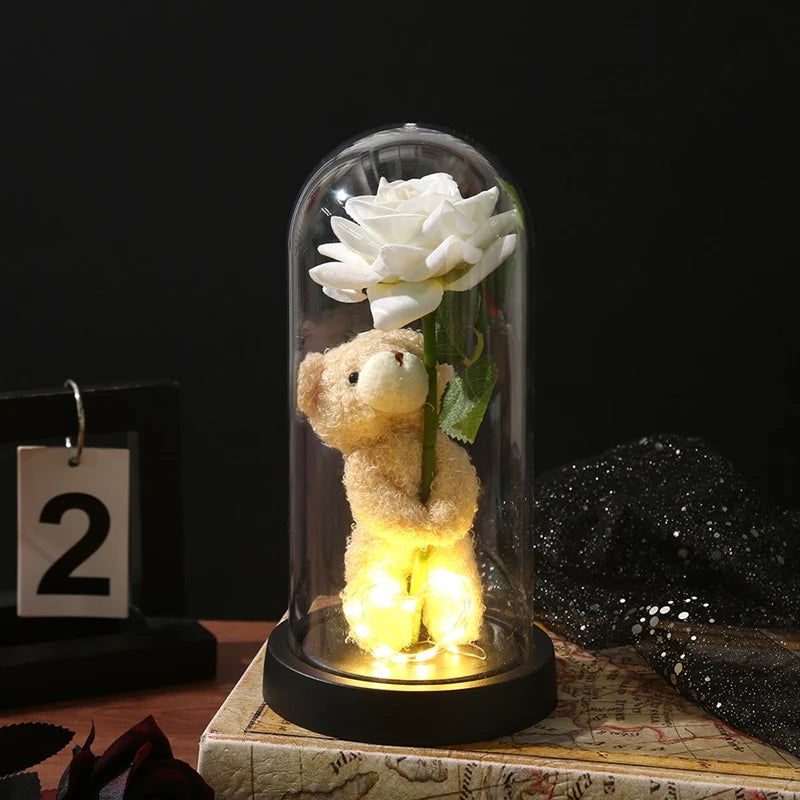 Artificial Rose Flowers Eternal Rose LED Light Foil Flower in Glass Cover Simulation Rose Flower Wedding Mother's Day Gifts