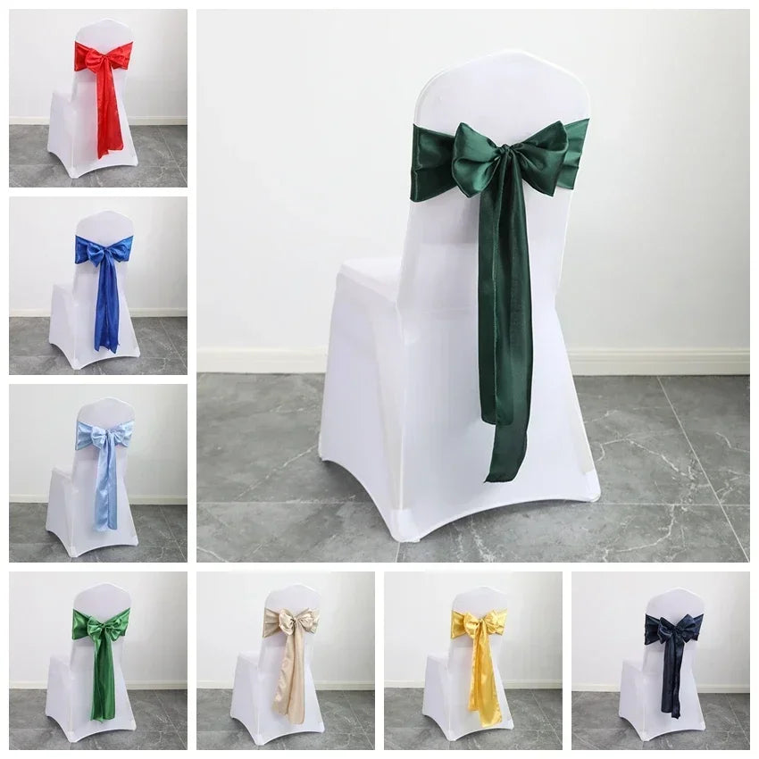 Satin Sash Bow Tie Self-Tie Wedding Decoration Chair - Shiny Look Luxury for Birthday Party Festival Hotel Holiday Dining Room