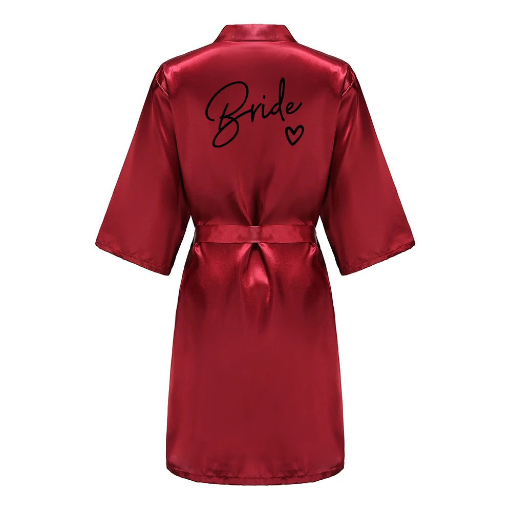 Wedding Party Team Bride Robe With Black Letters Kimono Satin Pajamas Bridesmaid Bathrobe SP003
