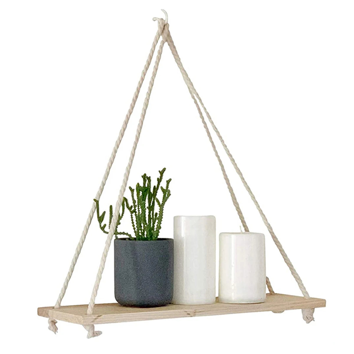1PC Hanging Shelves for Wall Floating Shelves, Macrame Rope Triangle Shelf, Natural Light Reclaimed Wood, Farmho