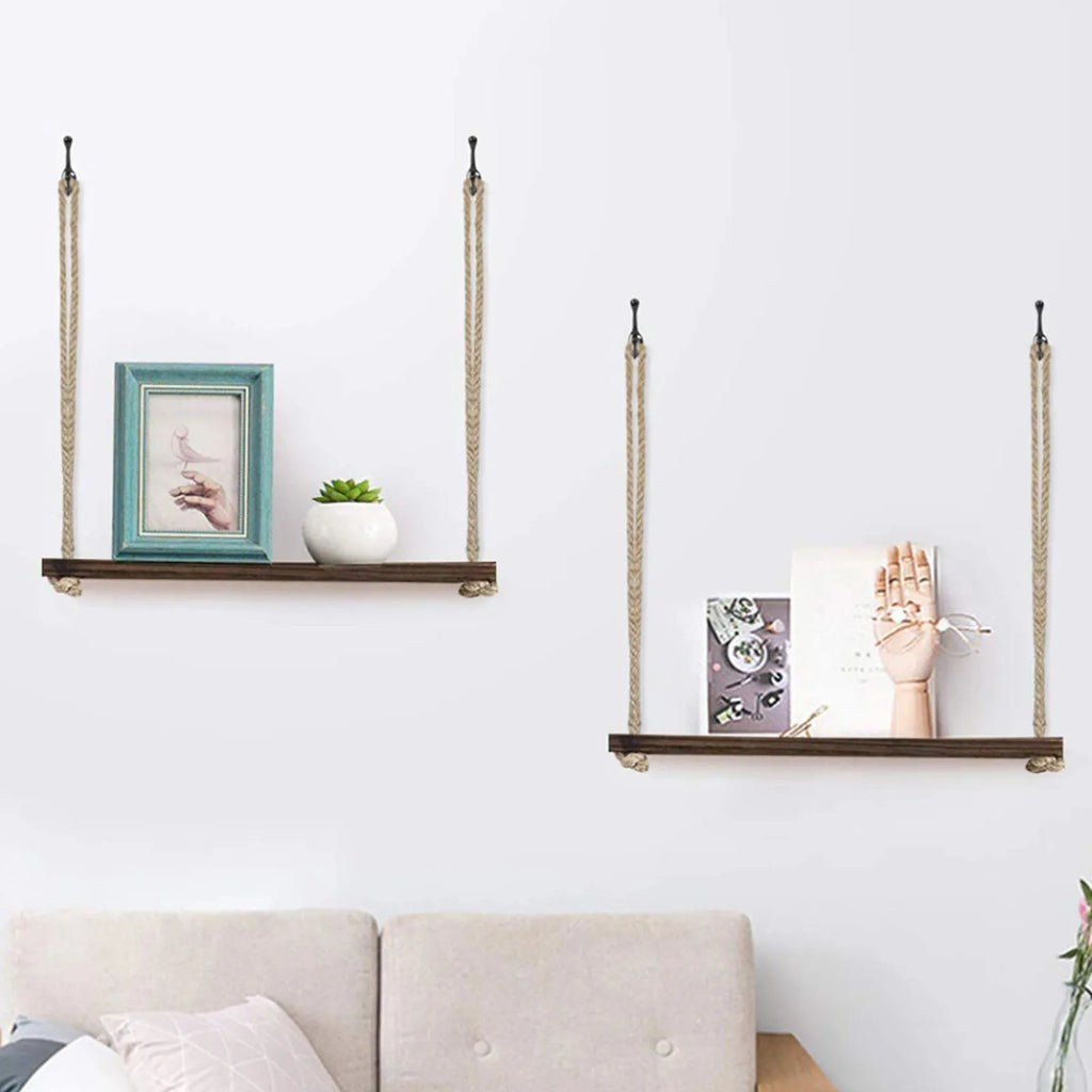 1PC Hanging Shelves for Wall Floating Shelves, Macrame Rope Triangle Shelf, Natural Light Reclaimed Wood, Farmho