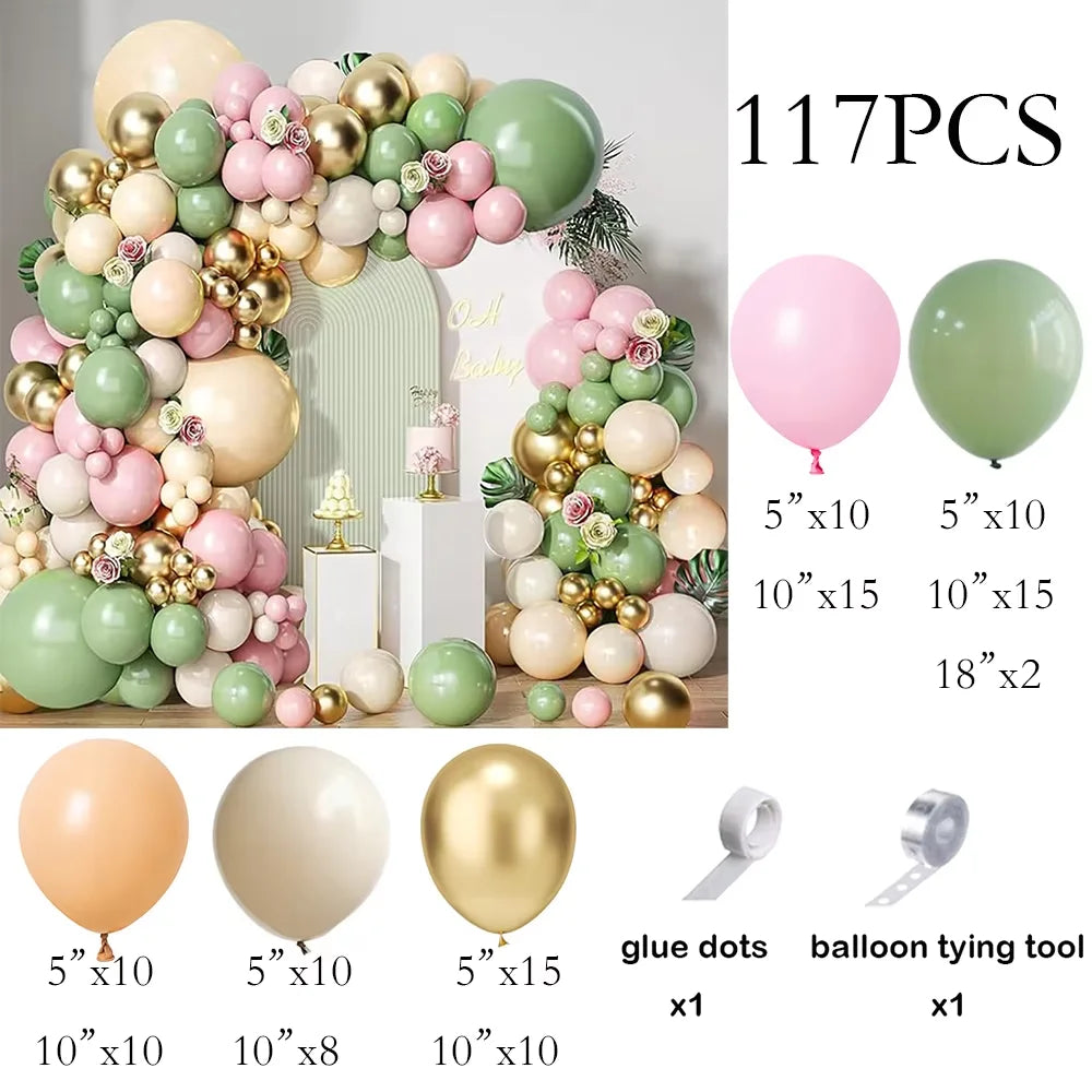 Green Balloons Arch Sage Green White Sand Gold Confetti Latex Ballon Garland Birthday Party Wedding Graduation Decoration Globos