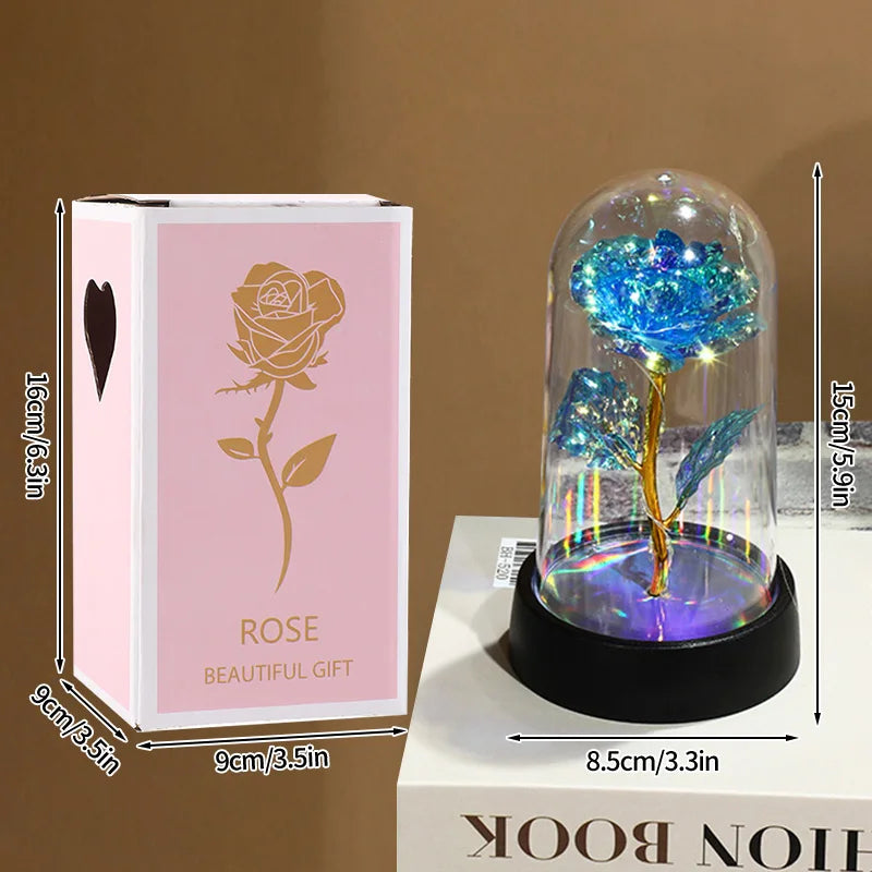 Artificial Rose Flowers Eternal Rose LED Light Foil Flower in Glass Cover Simulation Rose Flower Wedding Mother's Day Gifts