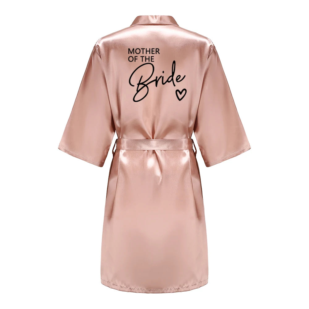 Wedding Party Team Bride Robe With Black Letters Kimono Satin Pajamas Bridesmaid Bathrobe SP003