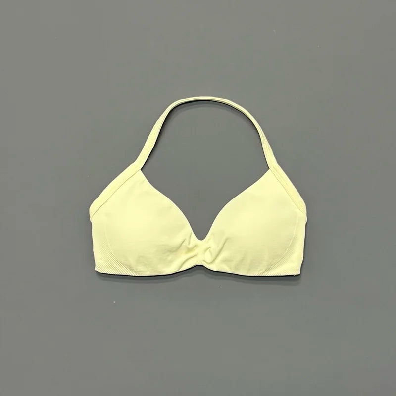 HISTELLO Impacts Strappy Bra Gym Top Women High Support Thin Strap Halter Sports Seamless Bra Scrunch Push-up Workout Yoga Tanks