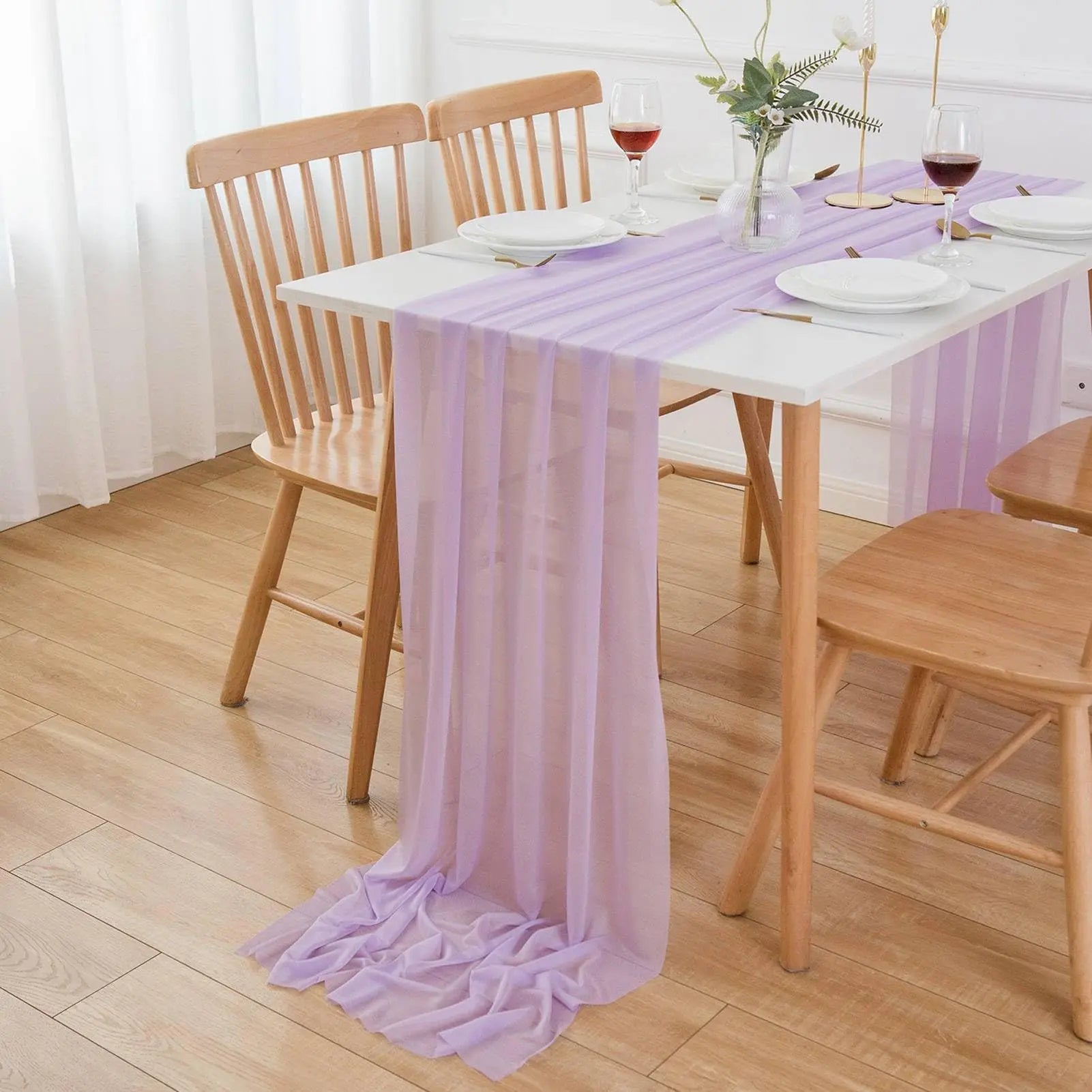 Chiffon Table Runner Sheer Fabric Silk for Boho Sheer Fabric Wedding Arch Overlay Draping Decoration Birthday Party Table Decor