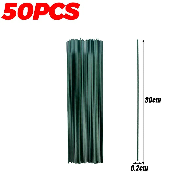 50-100Pcs Green Floral Wire Stems Flexible Iron For DIY Bouquets Flower Arrangement Crafting Supplies Wedding Party Home Decor