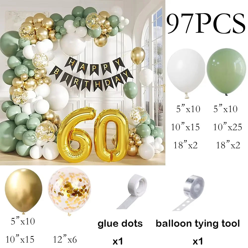 Green Balloons Arch Sage Green White Sand Gold Confetti Latex Ballon Garland Birthday Party Wedding Graduation Decoration Globos