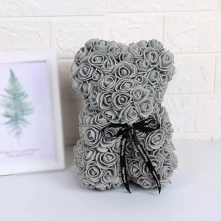 25cm Artificial Teddy Rose Flower Bear with Box Romantic Valentines Day Gift Girlfriend Women Anniversary Wedding Party Supplies