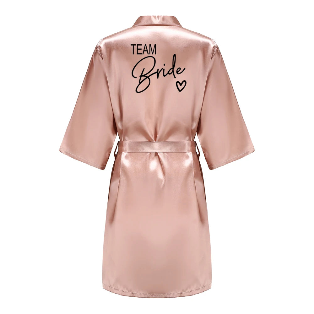 Wedding Party Team Bride Robe With Black Letters Kimono Satin Pajamas Bridesmaid Bathrobe SP003