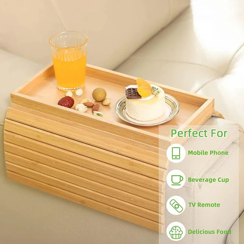 Couch Cup Holder Natural Anti-Slip Bamboo Sofa Armrest Tray Foldable Multifunctional Sofa Cup Holder for Cups Remote Control