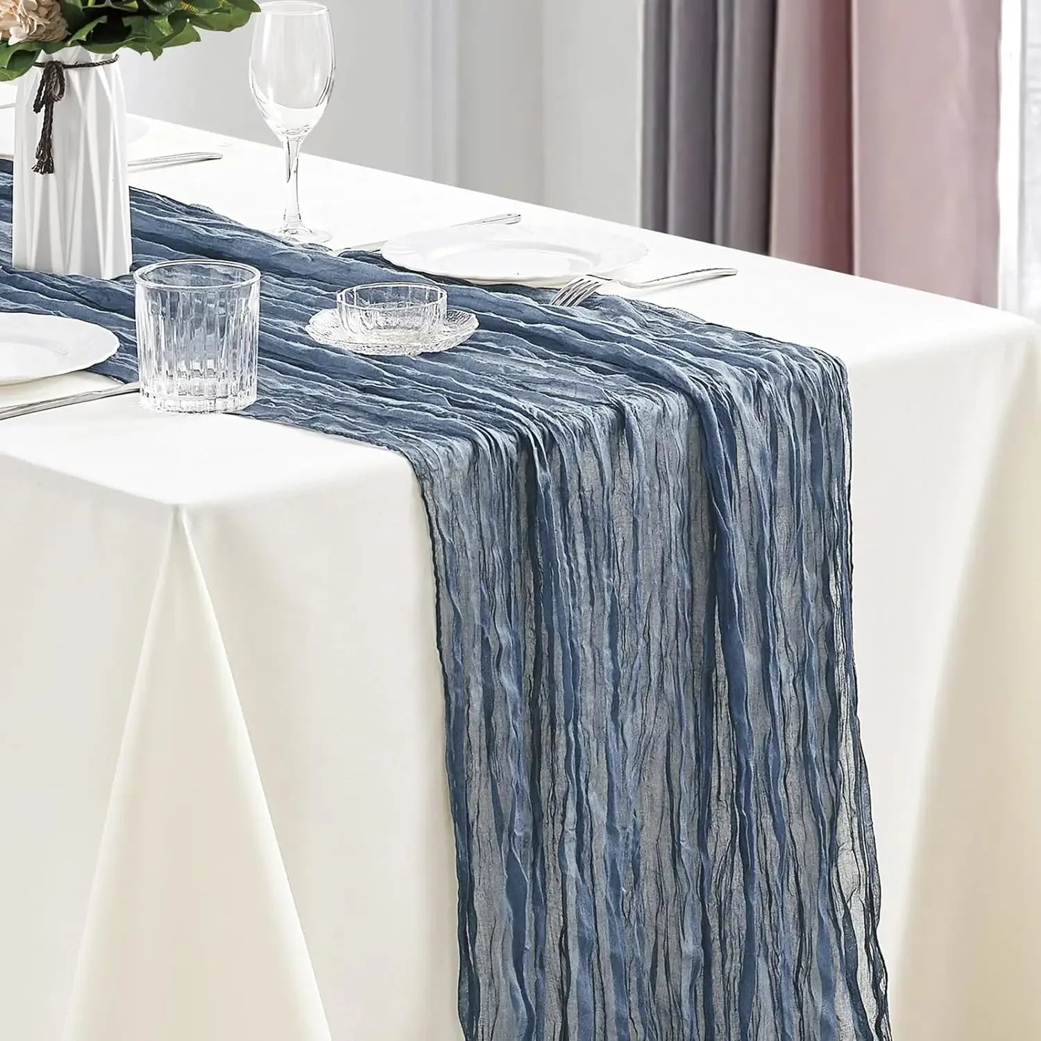 10Pcs CheeseCloth Table Runner, 40x270cm Boho Gauze Fabric Rustic Sheer TableRunner for Wedding Bridal Shower Party Banquet