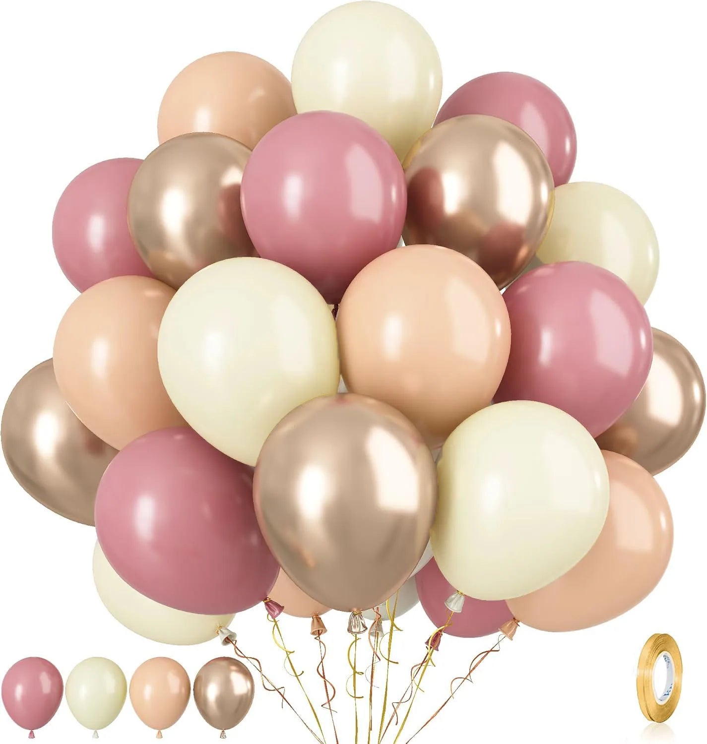 40Pcs Boho Pink Sand White Latex Balloons 10inch Metal Chrome Gold Balloons for Birthday Wedding Baby Shower Party Decor Globos