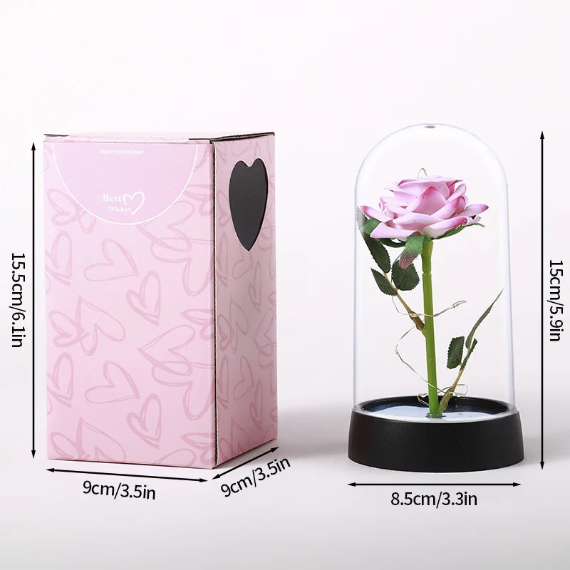 Artificial Rose Flowers Eternal Rose LED Light Foil Flower in Glass Cover Simulation Rose Flower Wedding Mother's Day Gifts