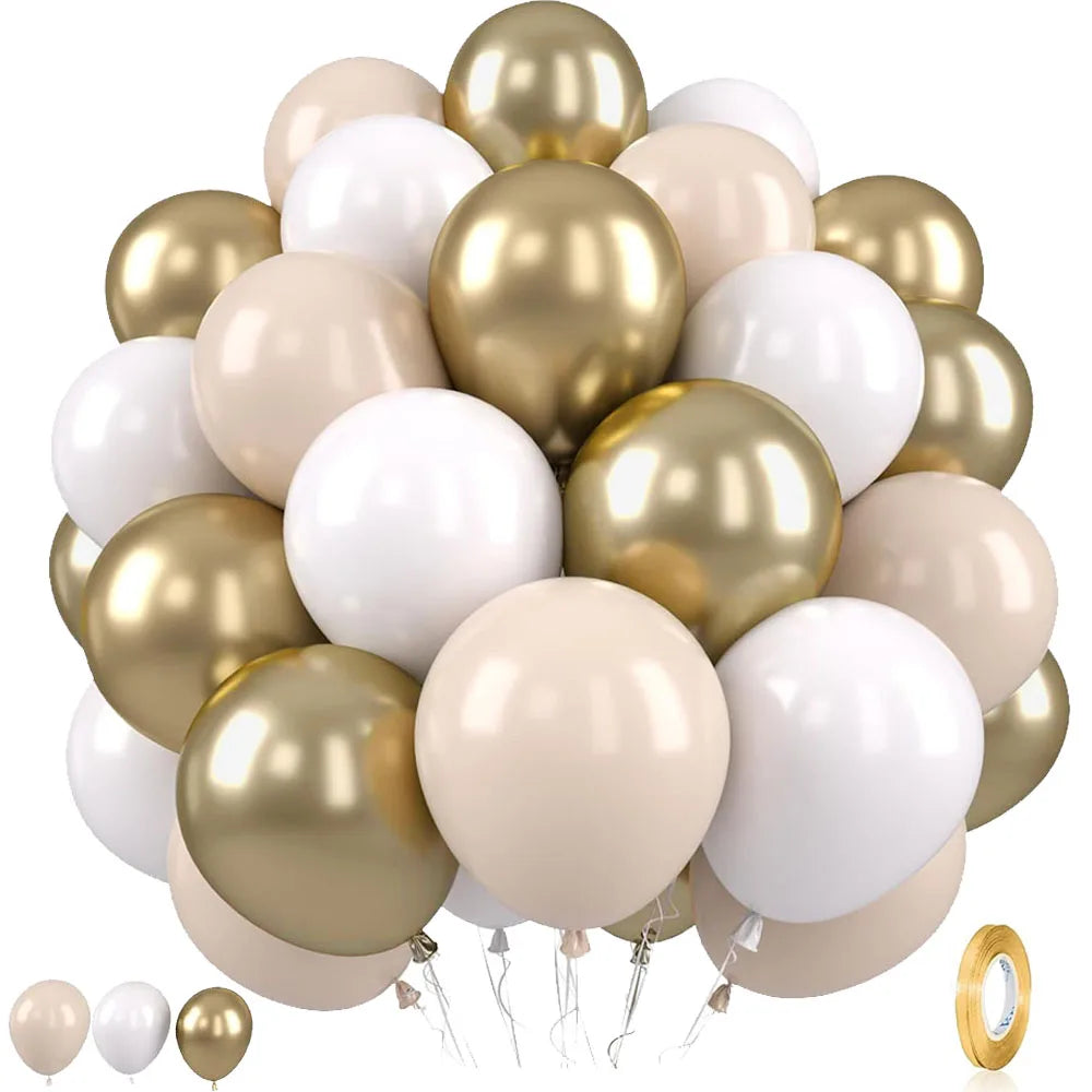 40Pcs Boho Pink Sand White Latex Balloons 10inch Metal Chrome Gold Balloons for Birthday Wedding Baby Shower Party Decor Globos