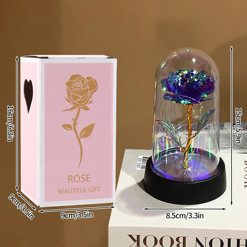 Artificial Rose Flowers Eternal Rose LED Light Foil Flower in Glass Cover Simulation Rose Flower Wedding Mother's Day Gifts