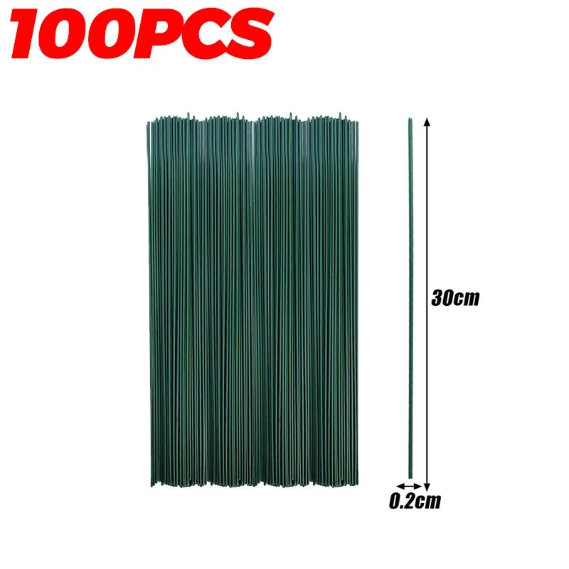 50-100Pcs Green Floral Wire Stems Flexible Iron For DIY Bouquets Flower Arrangement Crafting Supplies Wedding Party Home Decor
