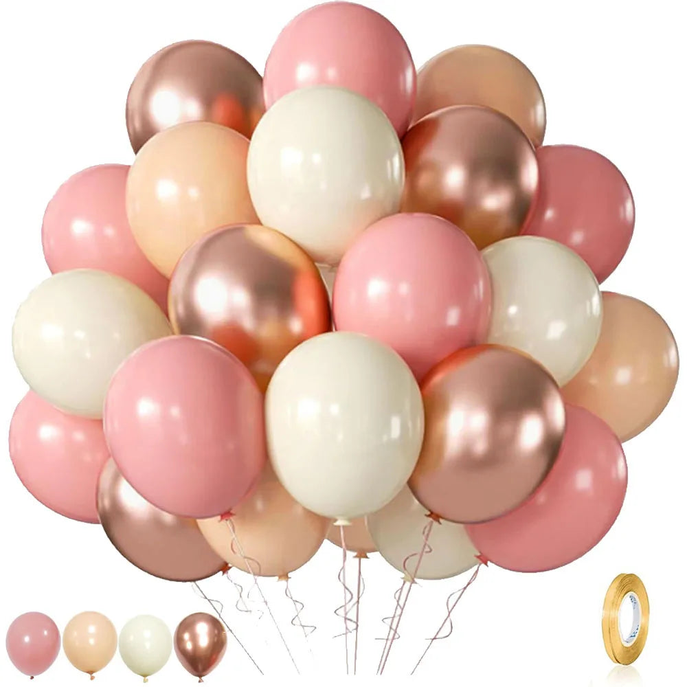 40Pcs Boho Pink Sand White Latex Balloons 10inch Metal Chrome Gold Balloons for Birthday Wedding Baby Shower Party Decor Globos